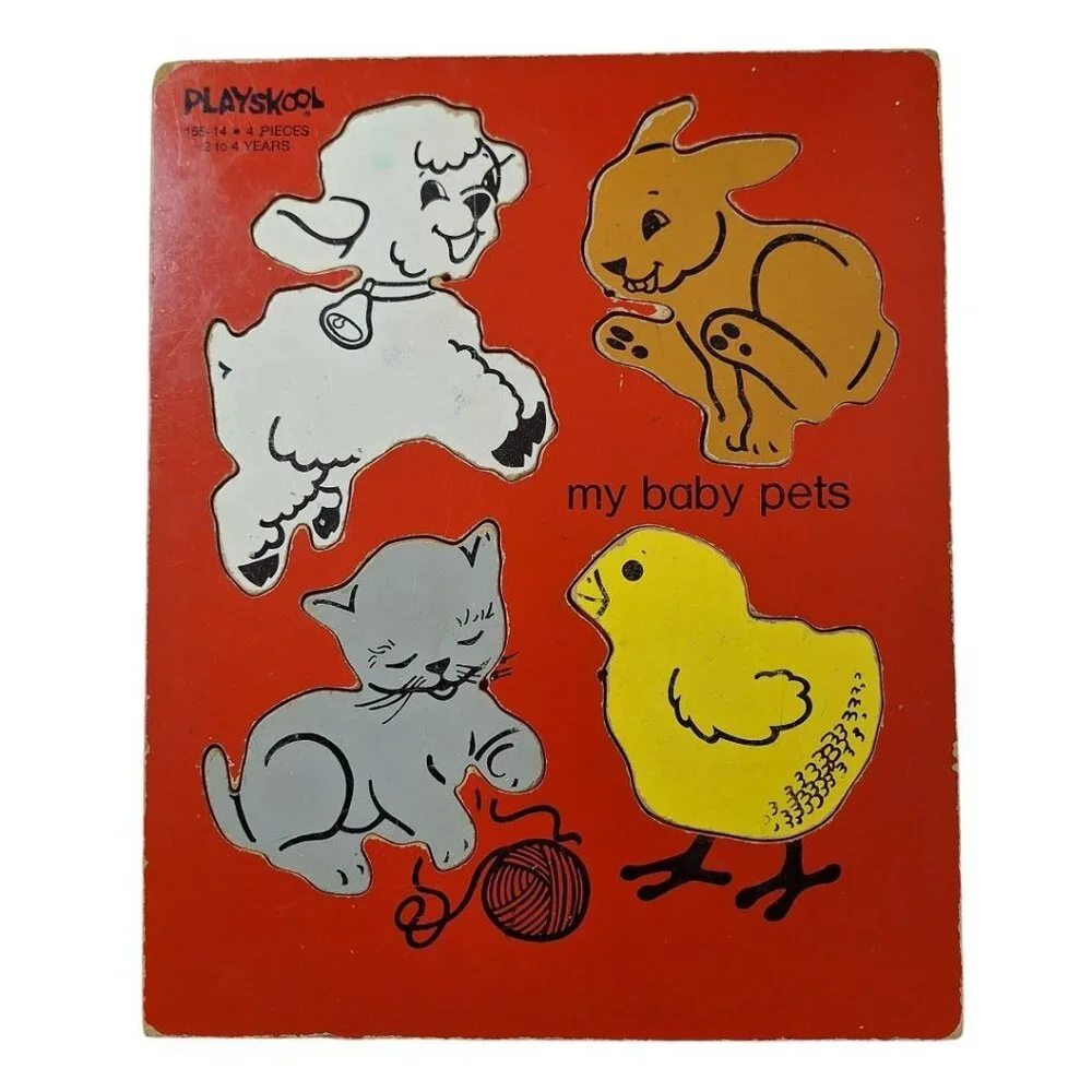 Playskool My Baby Pets Puzzle 155-14 Kitten Lamb‎ Chick Rabbit Bunny Cat Sturdy